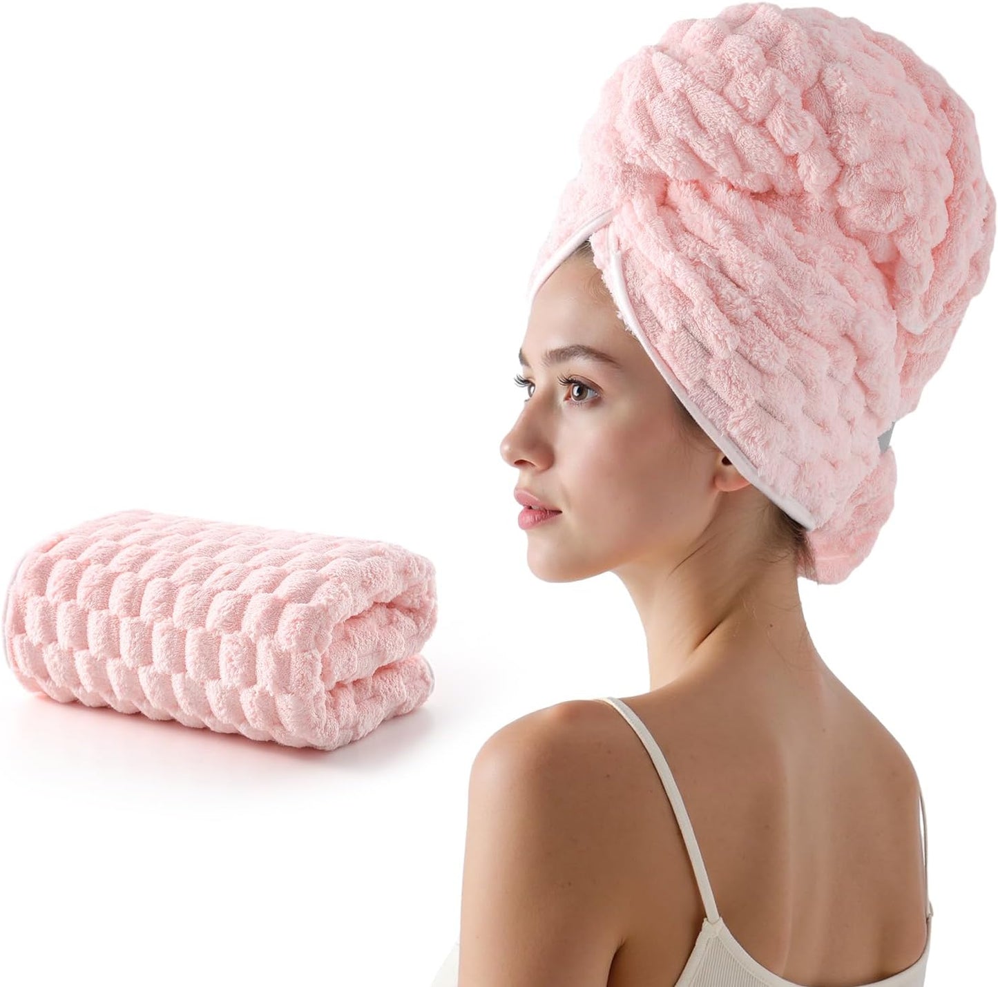 REDKISS 3 Pack Microfiber Hair Towels - Extra Large Hair Towel Wrap for Women, 24x42 inch Hair Towels with Elastic Strap, Super Soft Hair Drying Towels for Long, Thick, Curly Anti Frizz Turbans
