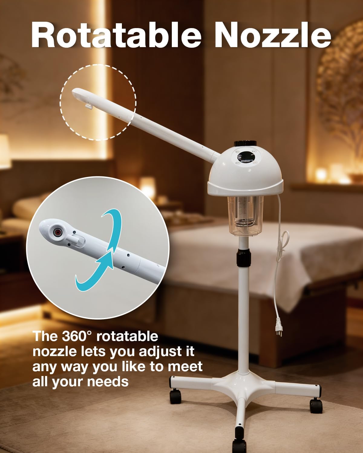 Professional Facial Steamer 3 in 1 Steamer for Face with Hot & Cold Nozzle 5X LED Magnifying Lamp Facial Steamer for Esthetician Beauty Face Equipment Use at Home or Salon