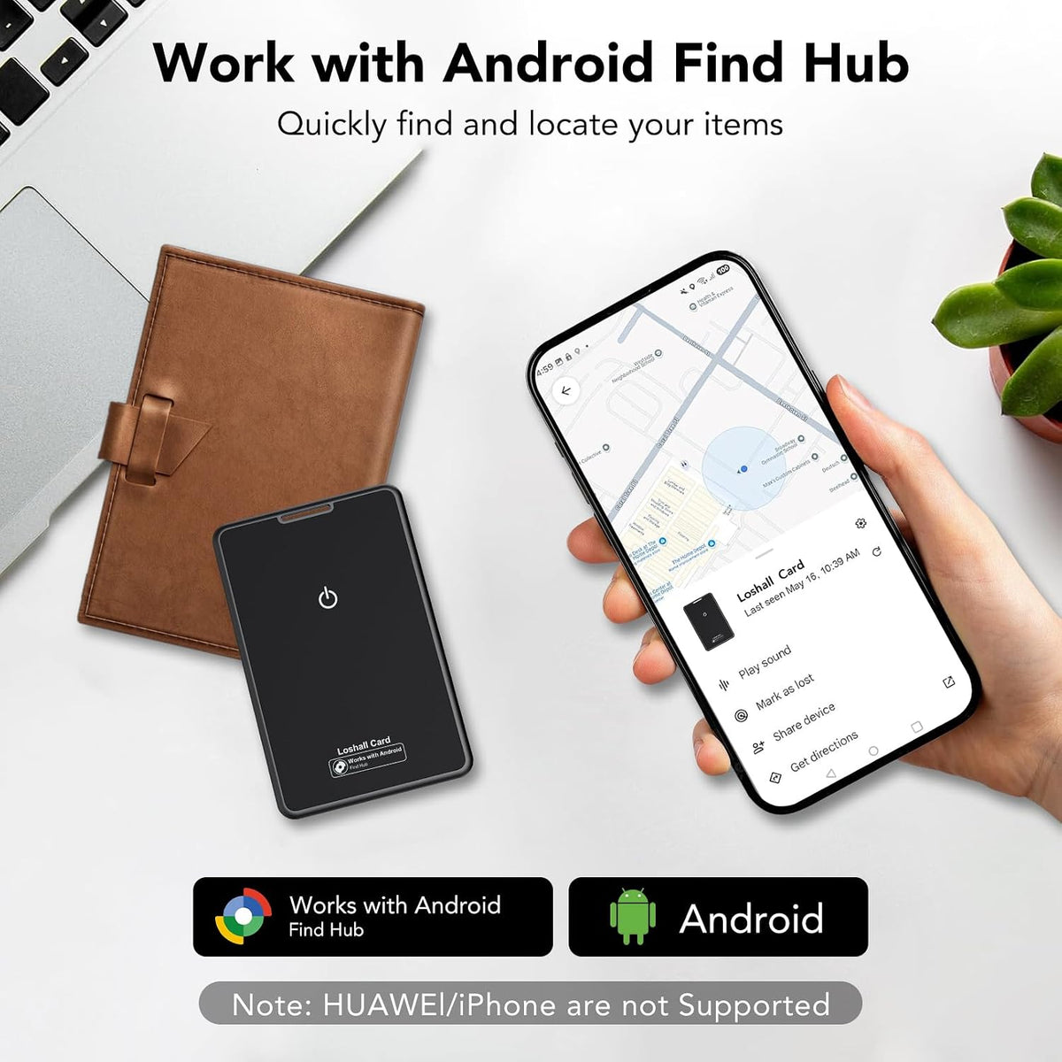 2 Pack Wallet Tracker Card for Android Bluetooth Tracker Work with Google Find Hub(Android Only), IP68 Waterproof, Item Finder for Bags, Keys, Passport