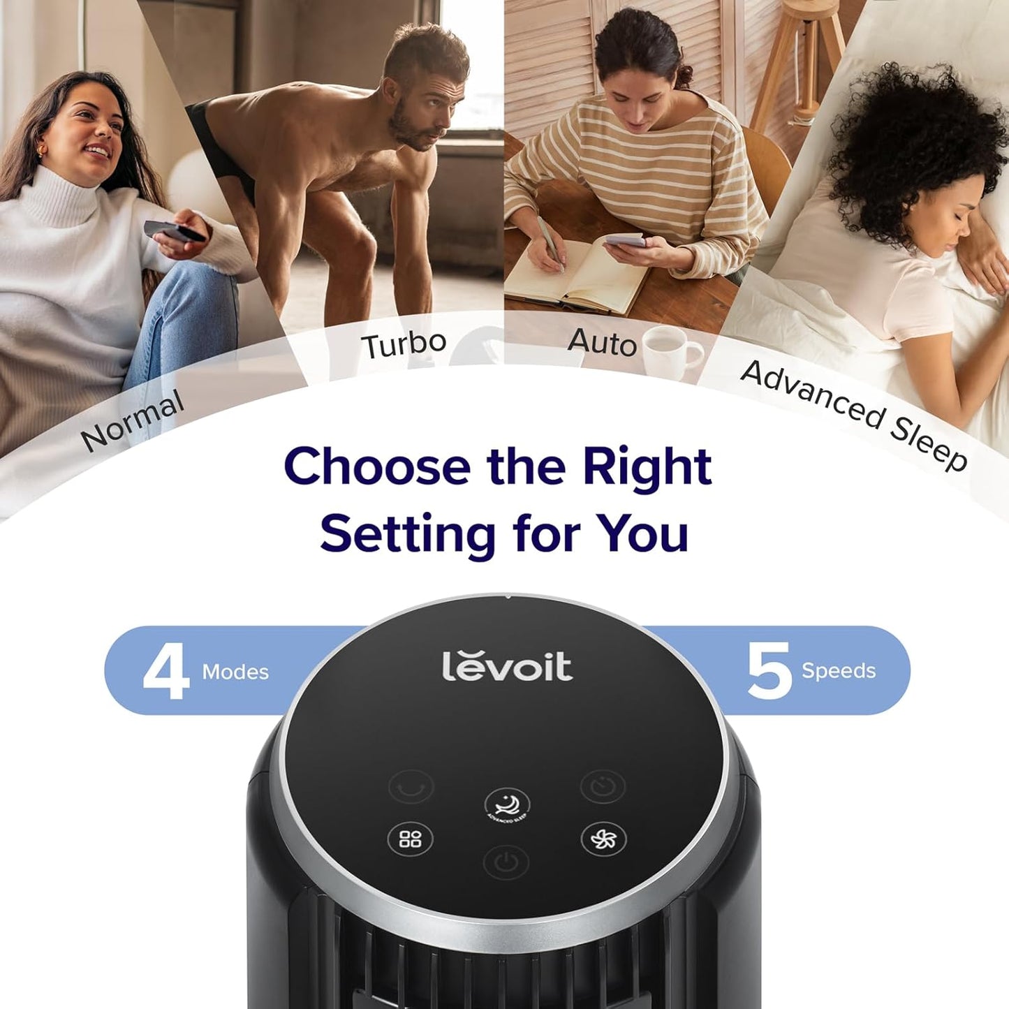 LEVOIT Tower Fan for Bedroom, Standing Fan with 36”-47” Adjustable Height, 90° Oscillating Room Fan, 28dB Quiet for Sleep, 23 ft/s Velocity, 5 Speeds 4 Modes, 12H Timer, Remoter, for Home, White