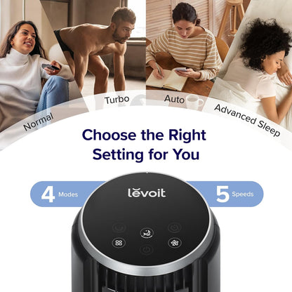 LEVOIT Tower Fan for Bedroom, Standing Fan with 36”-47” Adjustable Height, 90° Oscillating Room Fan, 28dB Quiet for Sleep, 23 ft/s Velocity, 5 Speeds 4 Modes, 12H Timer, Remoter, for Home, White