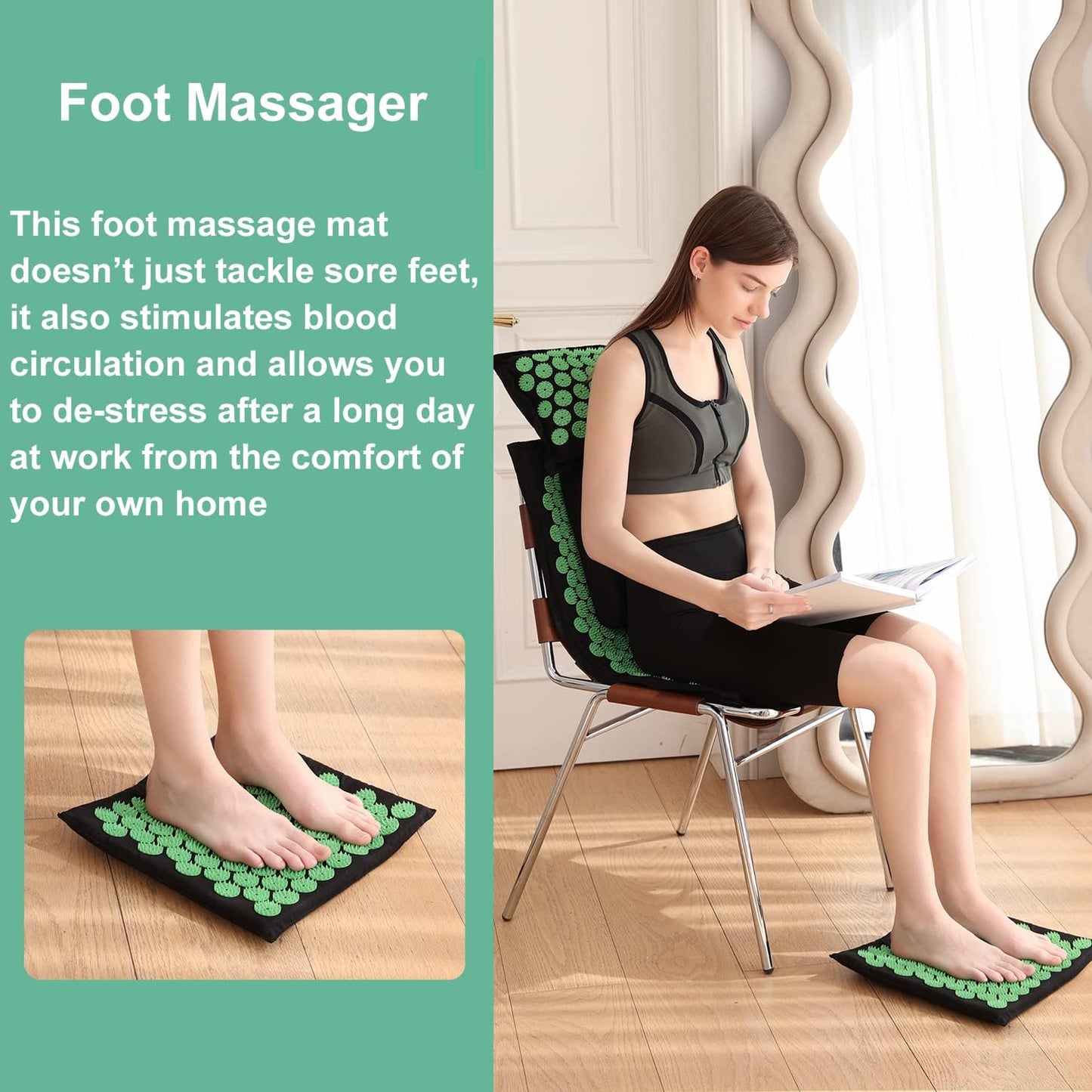 XiaoMaGe Acupressure Mat and Pillow Set with Bag - Extra Long Acupuncture Mat for Neck & Back Pain Relief- Naturally Relaxation Gift for Women - Stress Relief Massage Mat (Black)