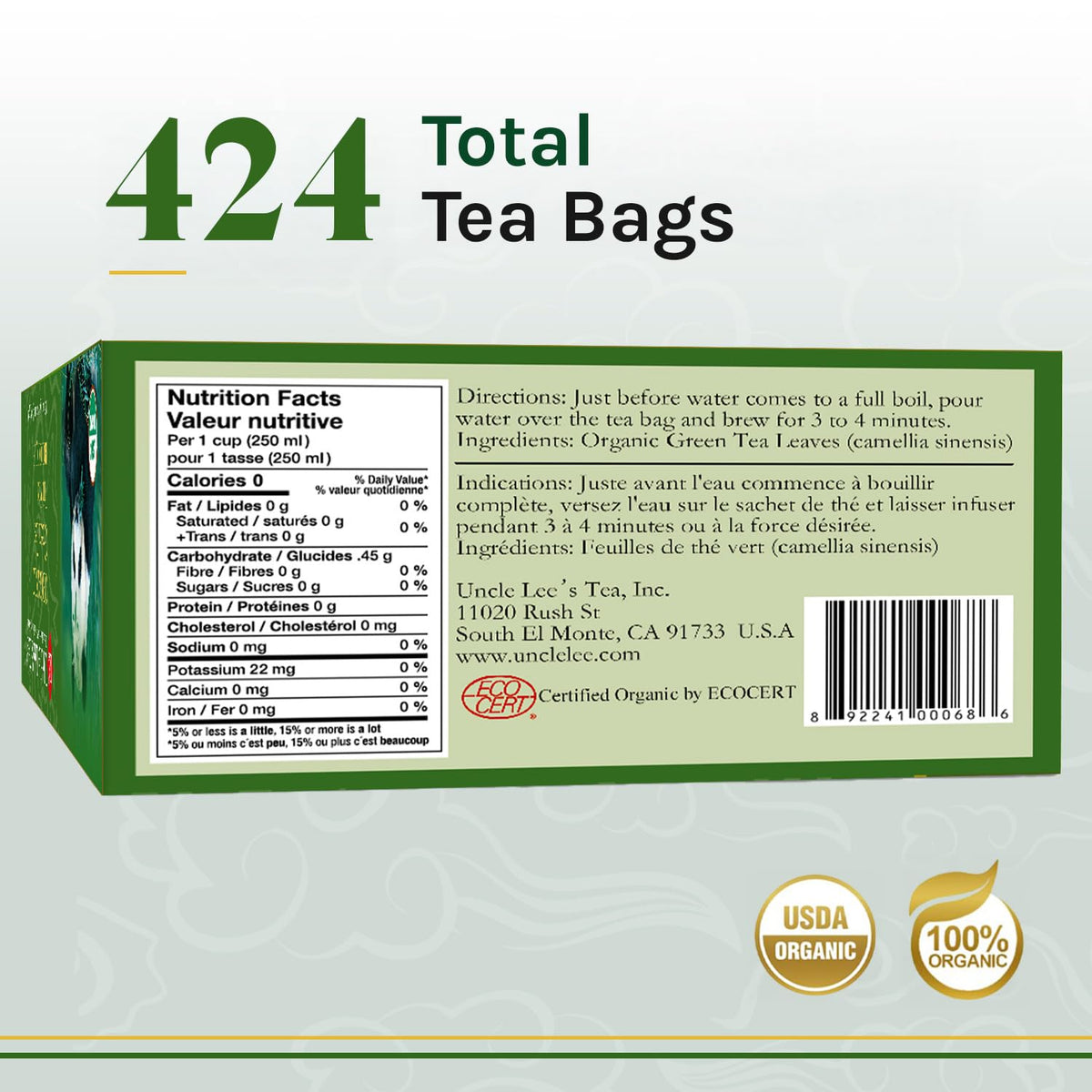 Uncle Lee's Organic Green Tea 4-Pack, 106 Count Ea Super Packs