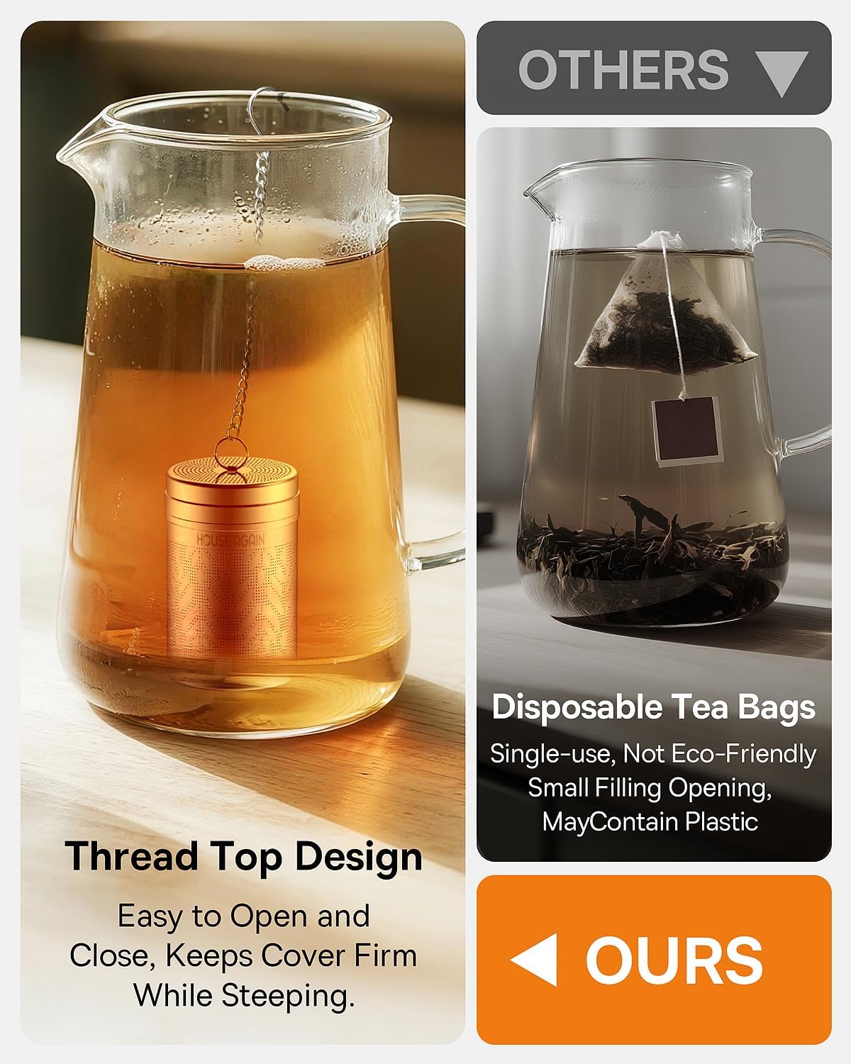 House Again Large Tea Infusers, Extra Fine Mesh Tea Strainers for Loose Tea, Slim Threaded Lid & 304 Stainless Steel, Filter Bags Diffusers, Loose Leaf Tea Steeper for Brew Tea Spices & Seasonings