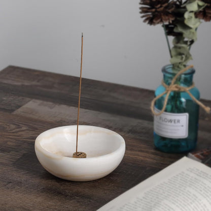 Koville Italian Travertine Incense Holder, 6" Incense Holders for Sticks, Sturdy Incense Burner Ash Catcher, Ideal for Meditation, Relaxing, Easy to Clean
