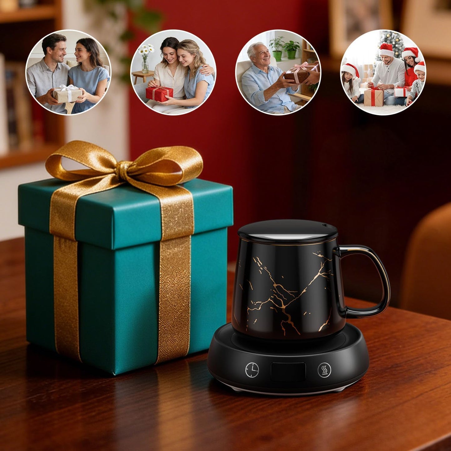 Coffee Mug Warmer Set, Smart Heated Electric Cup Warmer for Desk Office with 8H Auto Off, 1-9H Delay Startup & Shutoff Timer, 3 Temperature Control Coffee Tea Beverage Warmer, Ideal Gifts for Man