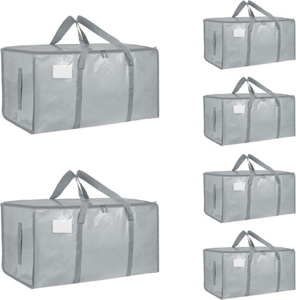 Moving Bags Extra Large - Heavy Duty Storage Totes with Wrap-Around Handles & Reinforced Zippers - Foldable Moving Box Alternative, Water-Resistant for Dorm, Closet & Under Bed Storage (Clear)