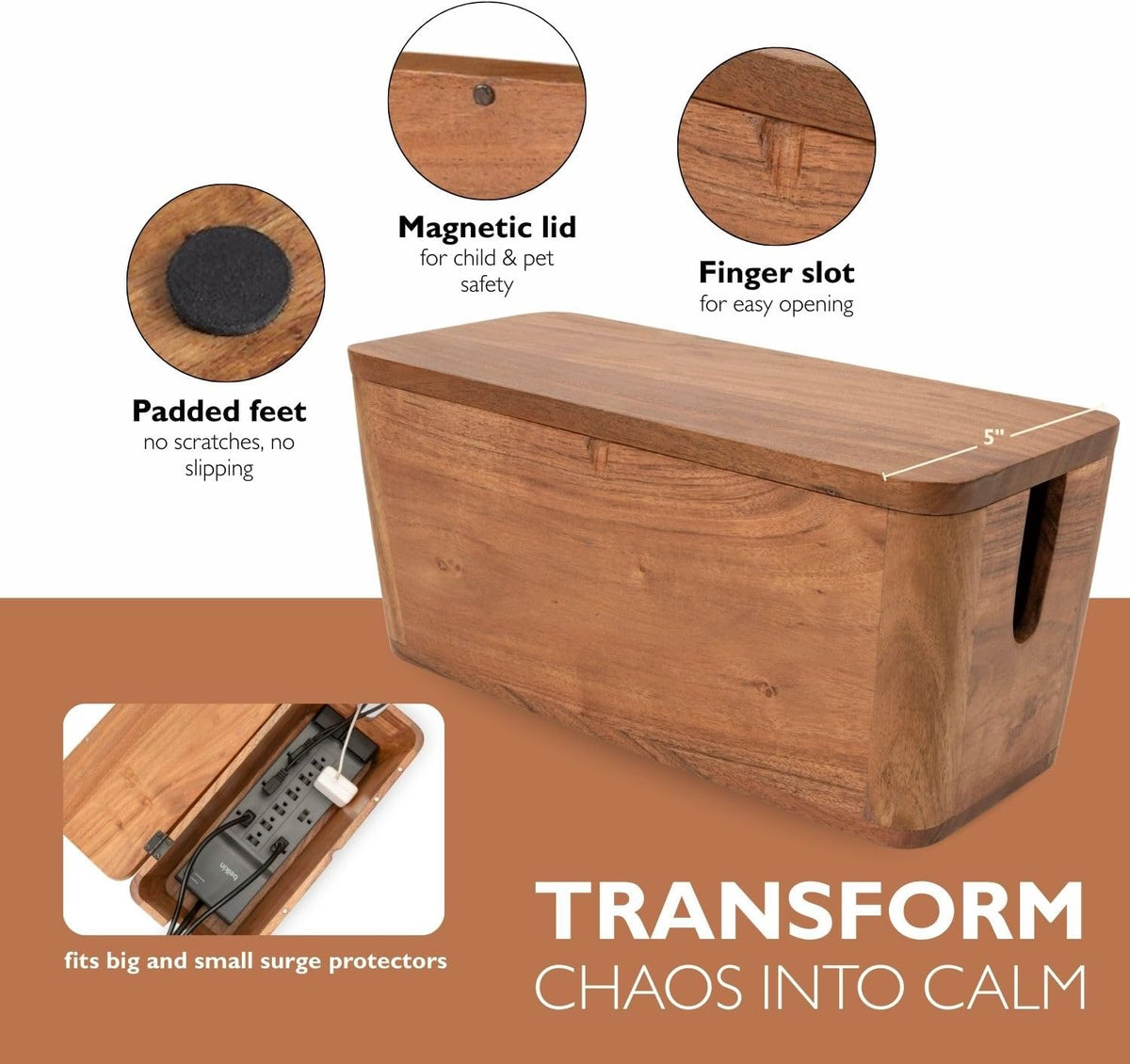 Cable Management Box, Power Strip & Extension Cord Hider, Desk Organizer