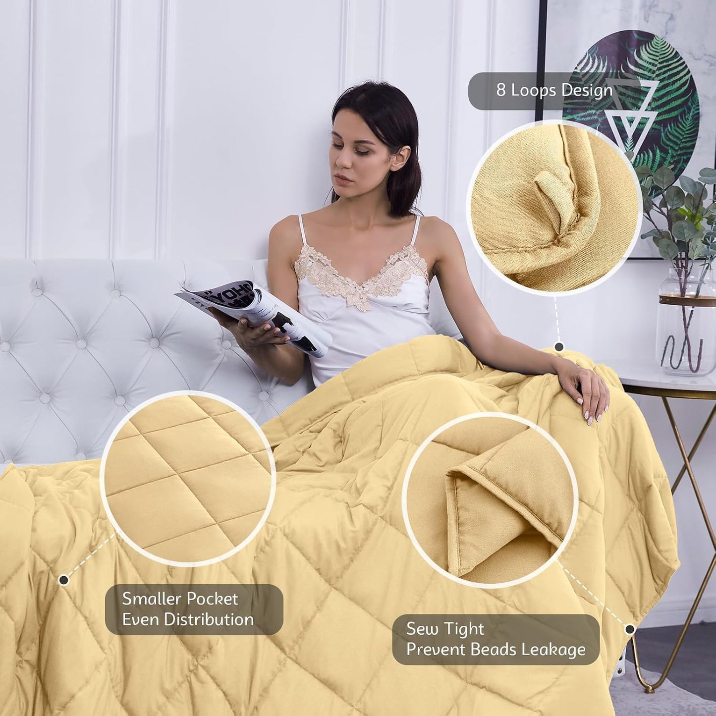 L'AGRATY Weighted Lap Pad 7lb: Small Weighted Blanket for Adults - Cooling Portable Travel Blanket for Relaxation Sleeping - Washable All-Season (29" x 24")