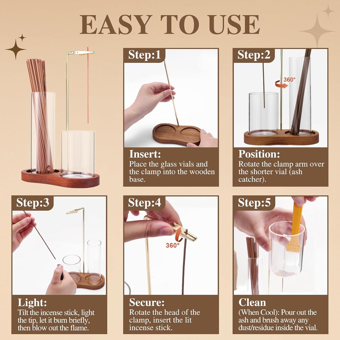 2 in 1 Incense Holder for Sticks with Glass Ash Catcher, Upside Down Anti-Ash Incense Stick Burner, Modern Vertical Incense Holder for Yoga, Spa, Meditation and Home Decor （Black）
