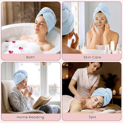 Mandydov 100% Cotton Hair Towel Wrap for Women, 2 Pack Thickened & Super Absorbent Turbans, Anti Frizz Quick Dry Hair Towels (Blue, Pink Blush)