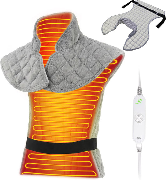 Weighted Heating Pad for Back Neck and Shoulder, 24"x37" Extra Large Electric Heated Wrap for Back Pain Relief with 12 Heat Setting and 8 Auto Shut Off, Stay on Function Hot Heated Pad