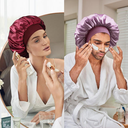 Satin Silk Bonnet for Sleeping, Double Layer Silk Sleep Cap for Men & Women, Soft Satin Lined Bonnet for Curly Hair
