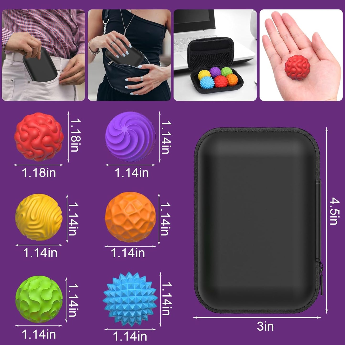 BUSOHA Silicone Fidget Balls - 4 Pack Fidget Toys Adults Sensory Toys Stress Balls for Adults Teens Gifts for Calming,Autism and ADHD Office