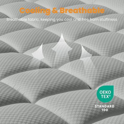 MATBEBY Queen Size Mattress Pad - Cooling Breathable Mattress Topper, Quilted Fitted Mattress Protector, Pillow Top Mattress Cover with 8-21" Deep Pocket, Soft, Machine Washable, White, 60x80 Inches
