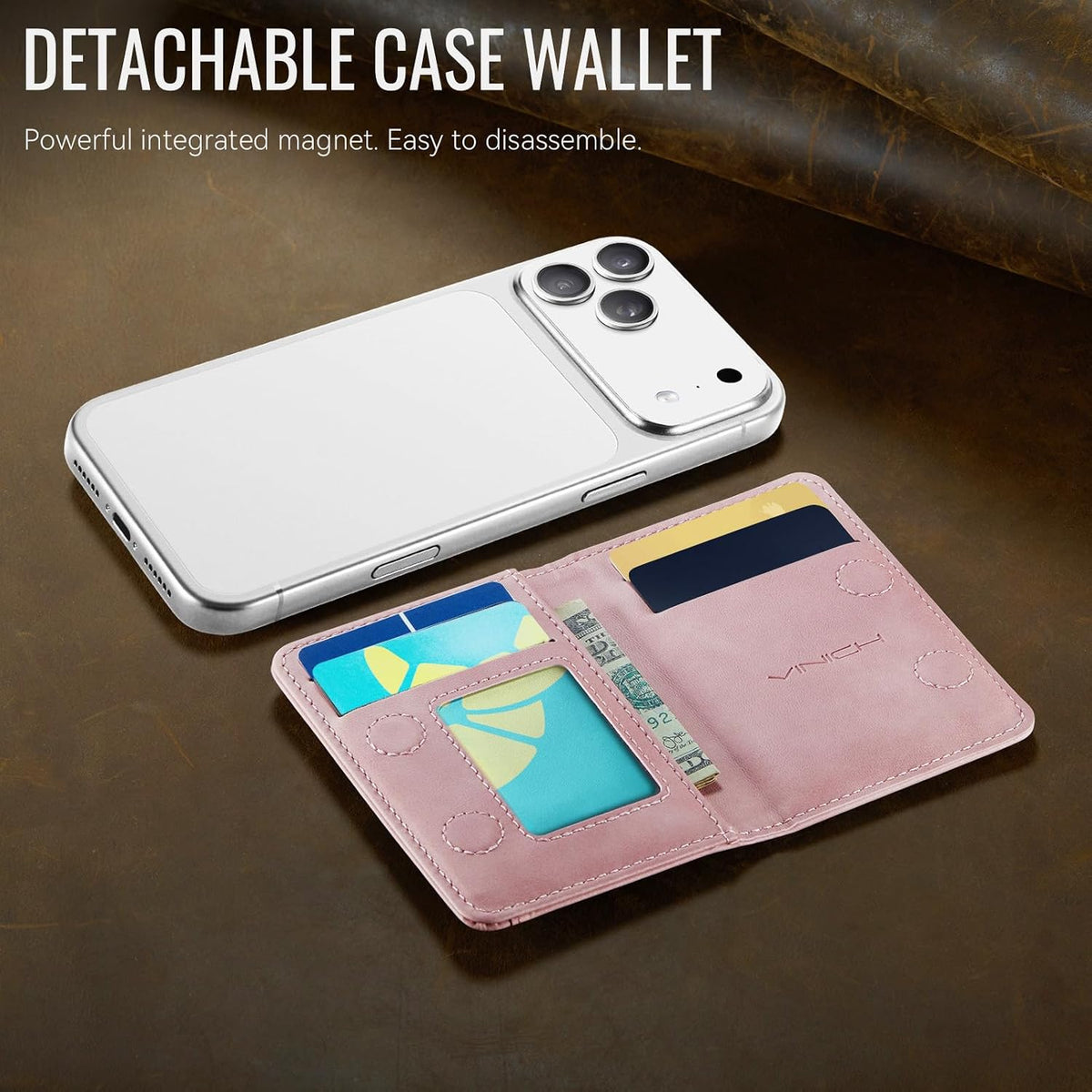 Vinich for MagSafe Wallet Magnetic RFID Blocking Card Holder, Rose Pink