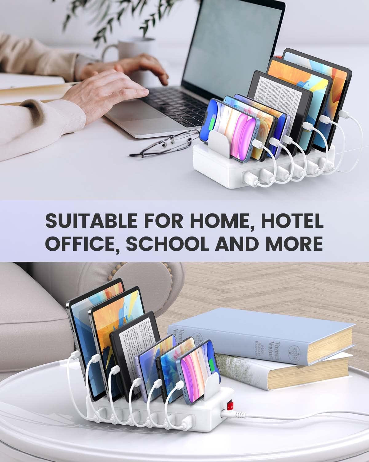 50W 6 Ports Multi Charger Station, USB Charging Dock for Multiple Devices