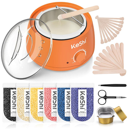KeShi Waxing Kit, Painless Hair Removal Wax Warmer with 6 Bags Hard Wax Beans for Full Body, Legs, Face, Eyebrows & Bikini— Ideal for Both Women & Men