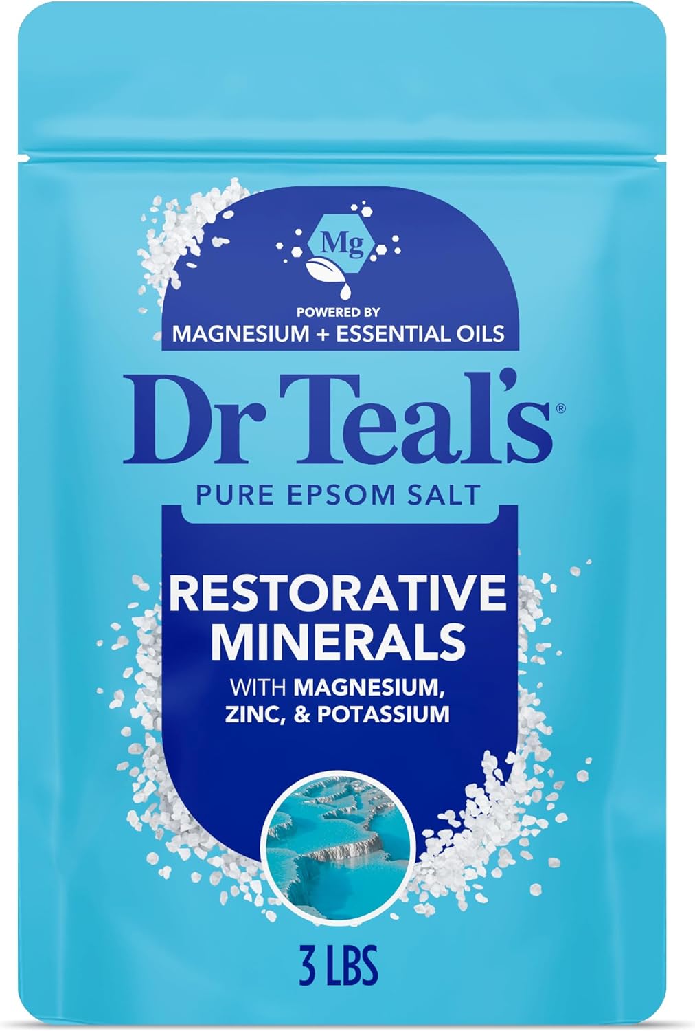 Dr Teal's Epsom Salt Magnesium Soak, Restorative Minerals with Magnesium, Potassium & Zinc, 3 lbs