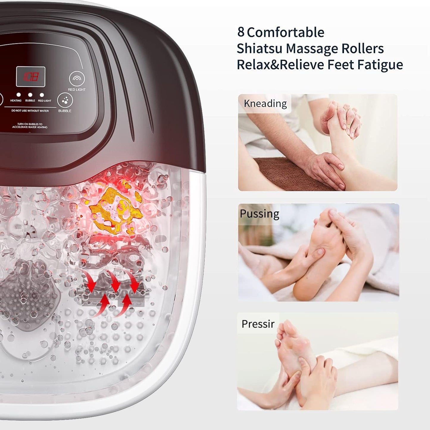 Foot Soaking Tub, Foot Spa Bath Massager with Heat, Epsom Salt,Bubbles, Vibration and Red Light,Foot Soaker, Birthday Gifts for Mom Dad Women Men Her Him