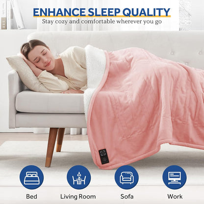 Sealy Heated Blanket Throw with Built-in Button Controller, Reversible Flannel to Sherpa Electric Blanket with 2-10 Hours Auto-Off & 4 Heating Levels, Over-Heat Protection, 50x60 inch, Beige
