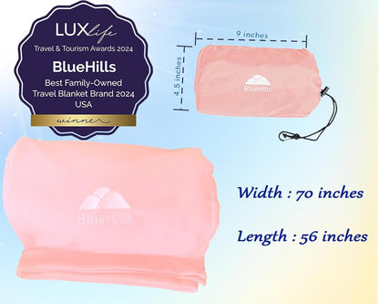 BlueHills Travel Blanket Pillow Compact Lightweight Pocket Size Airplane Traveling Essential Flight Trip Throw in Bag Portable Case Plane Accessory Gray L01