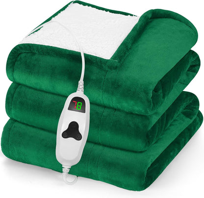 greenoak Heated Blanket Electric Throw 50"X60", Heating Blanket with 10 Heat Levels 1/2/4/6/8 Hours Auto-Off,Fleece Soft Sherpa Blanket,Gifts for Grandma Mom Seniors, Misty Grey