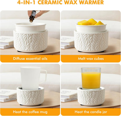 EQUSUPRO Wax Melt Warmer for Scented Wax Melts 3-in-1 Electric Ceramic Candle Wax Warmer Burner Fragrance Wax Melter for Home Office Bedroom Gift & Decor (Leaf)