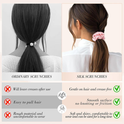 4 Pack 100% Mulberry Silk Scrunchies for Hair Sleep, No Damag Frizz Control Stylish Silk Hair Scrunchies Small Gifts for Women