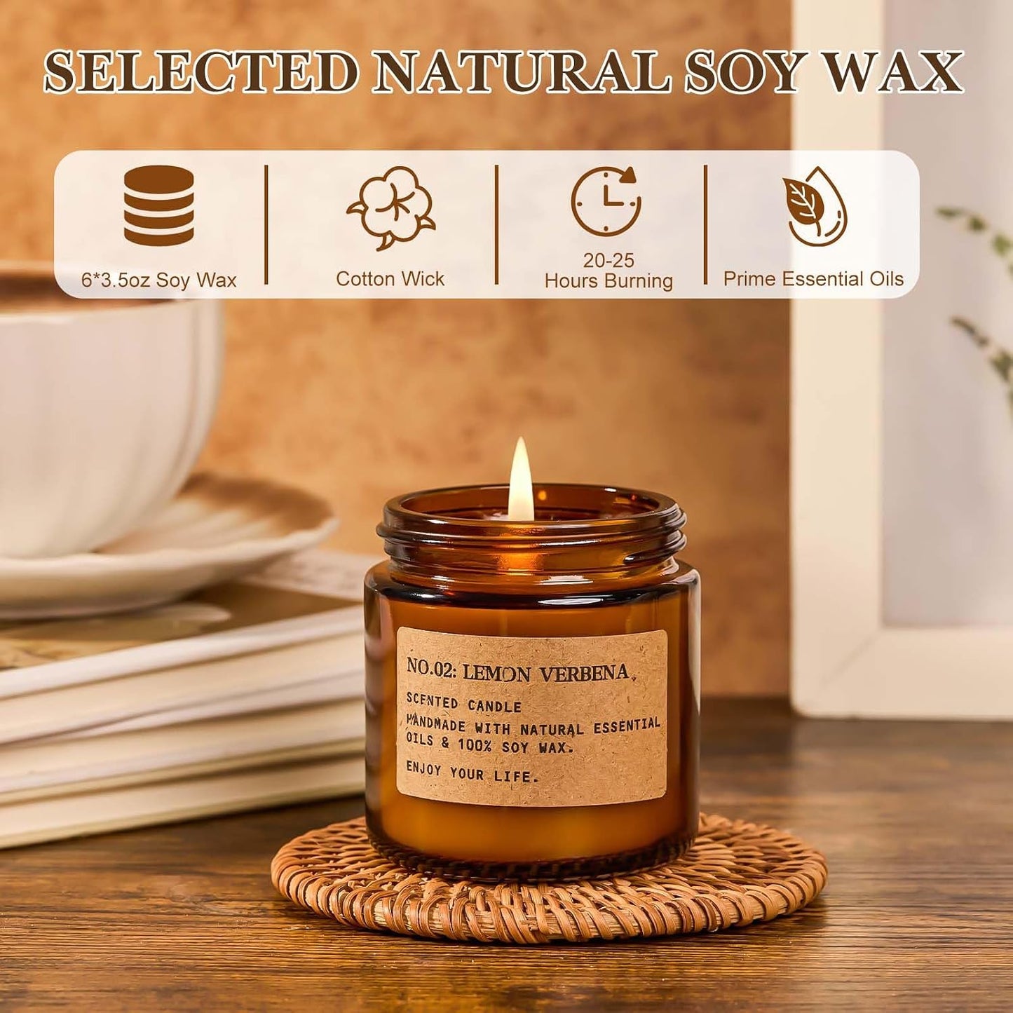 6-Pack Scented Candles for Home, 3.5 Oz Soy Wax Aromatherapy Candle Gift Set, Lavender Chamomile, Eucalyptus Mint & Vanilla, Birthday Gifts for Women, Thank You Graduation Gifts