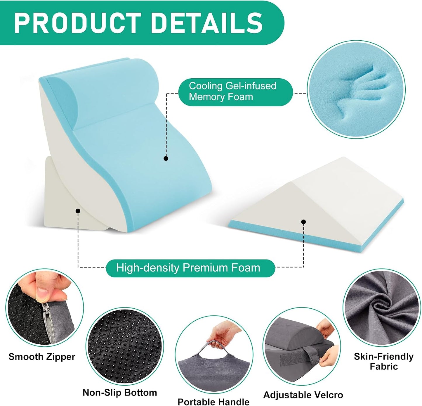 4PCS Wedge Pillow Set for After Surgery, White/Grey