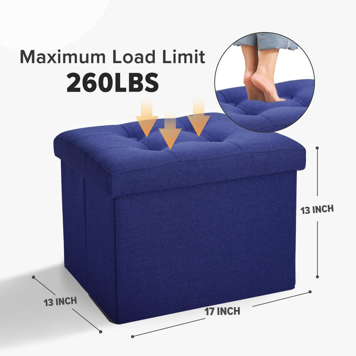 LINMAGCO Ottoman with Storage Small Foot Rest Stool Under Desk Stool Short Folding Footrest for Living Room Bedroom Home Office Dorm Dark Gray 16X12X12IN