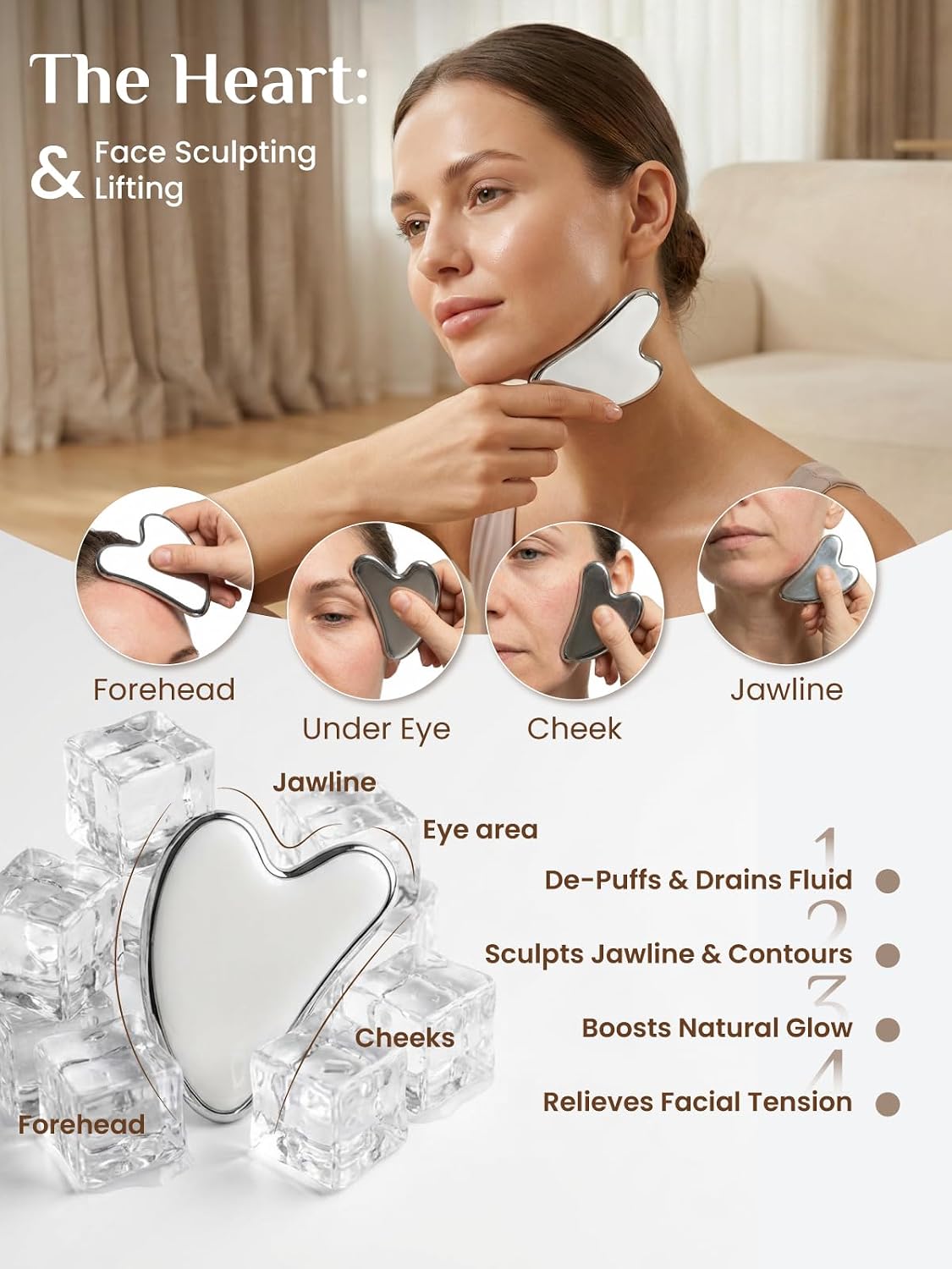 Rena Chris Gua Sha & Muscle Scraper Tool, Stainless Steel Body & Face Gua Sha Set for Deep Tissue Massage & Lymphatic Drainage, Guide & Travel Pouch Included (3-Piece Kit)