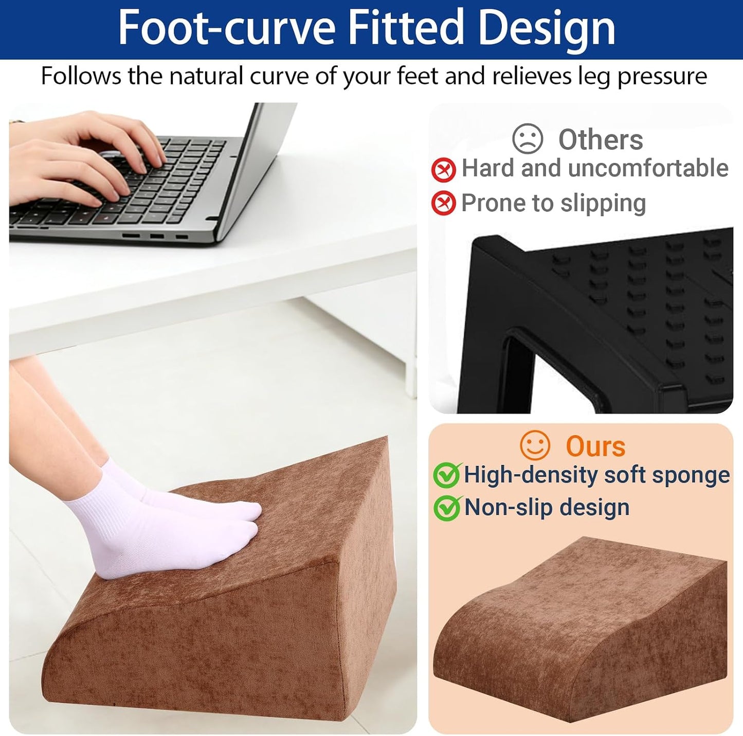 Foot Rest for Under Desk at Work, Ergonomic Under Desk Footrest with Washable Cover for Office, Home & Gaming Leg Elevation Pillow Black