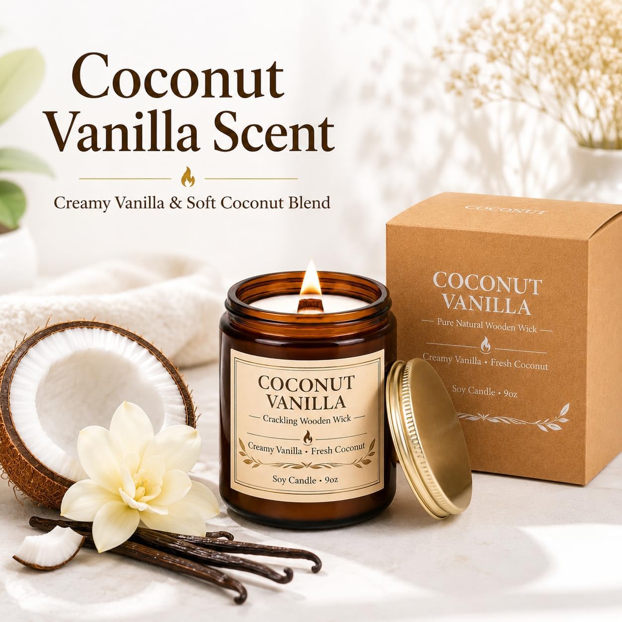 Soy Candles Set of 4, 9oz Natural Soy Wax Aromatherapy Candles, Home Scented Candles with 4 Scents (Lavender, Amber Sandalwood, White Sage, Coconut Vanilla), Gifts for Mom, Women, Relaxation, Yoga