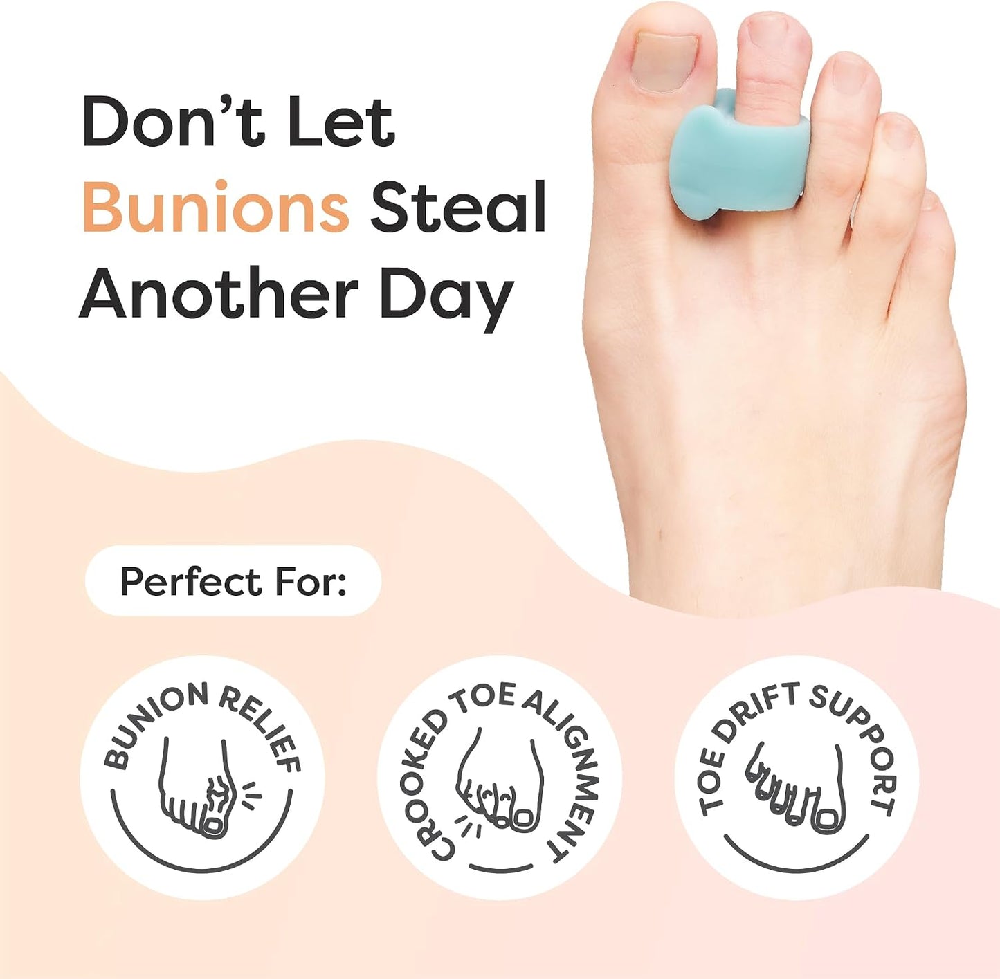 ZenToes Gel Toe Separators for Overlapping Toes, Bunions, Big Toe Alignment, Corrector and Spacer - 4 Pack (White)