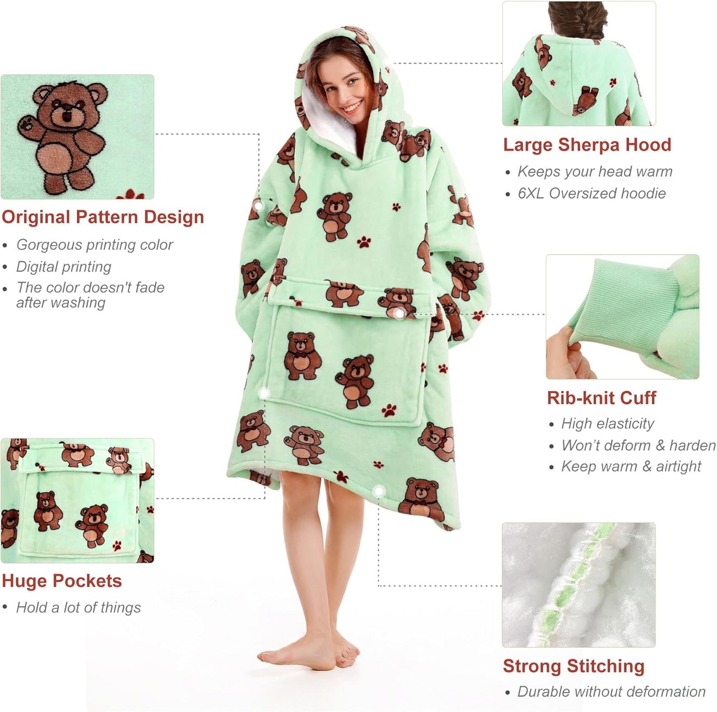 Narecte Cozy Oversized Blanket Hoodie Wearable Blanket Adults Soft Hooded Blanket Hoodie Birthday Gifts for Women Christmas - Colors B