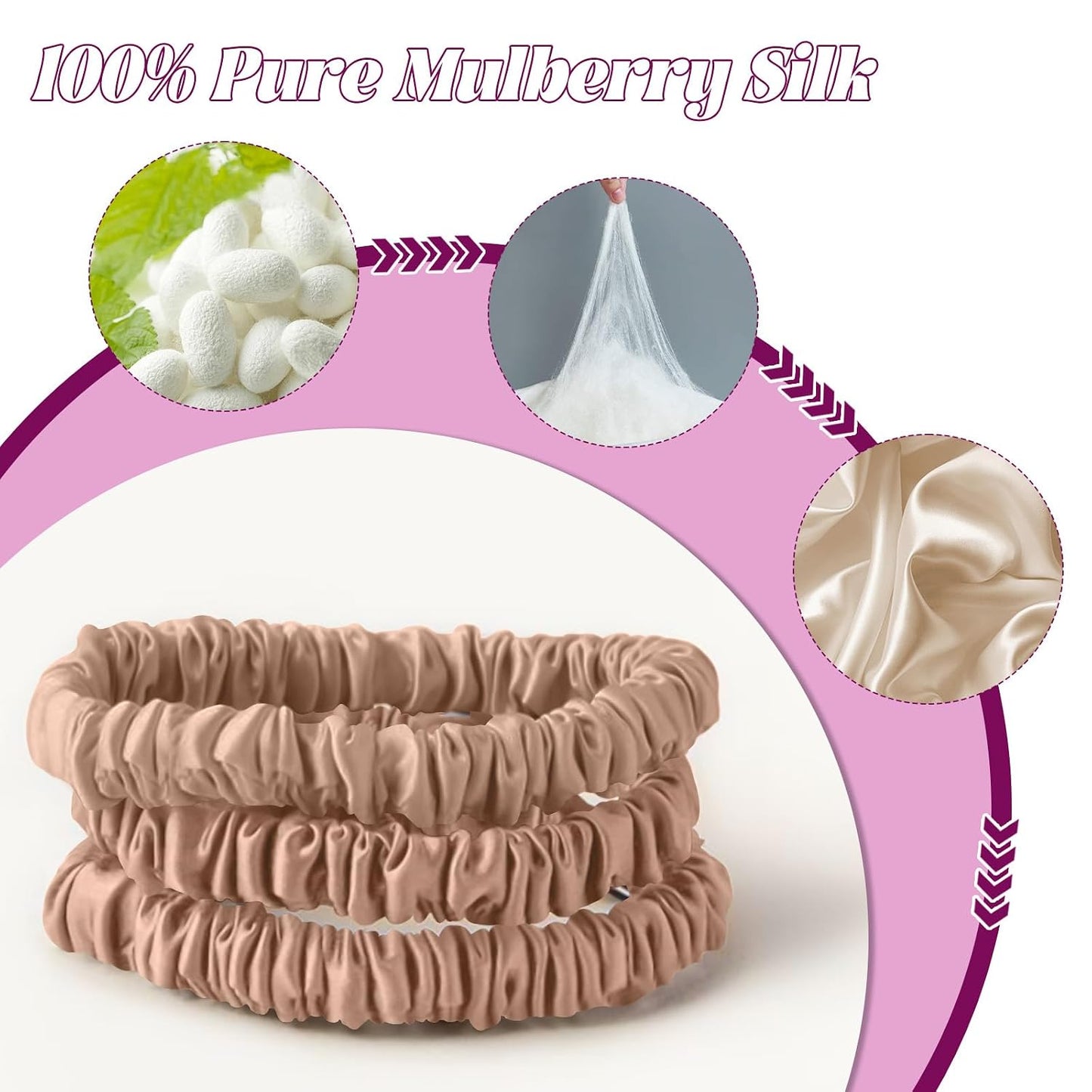4Pcs Mulberry Silk Scrunchies Set, Silk Hair Ties Elastic for Women, Skinny Scrunchies Reduces Breakage for All Hair Types