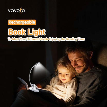 VAVOFO Clip On Book Light for Bed Kids, 7 LED Reading Light with 9-Level Warm Cool White Daylight, Eye Care Lamp with Power Indicator for Bookworms (Blue)