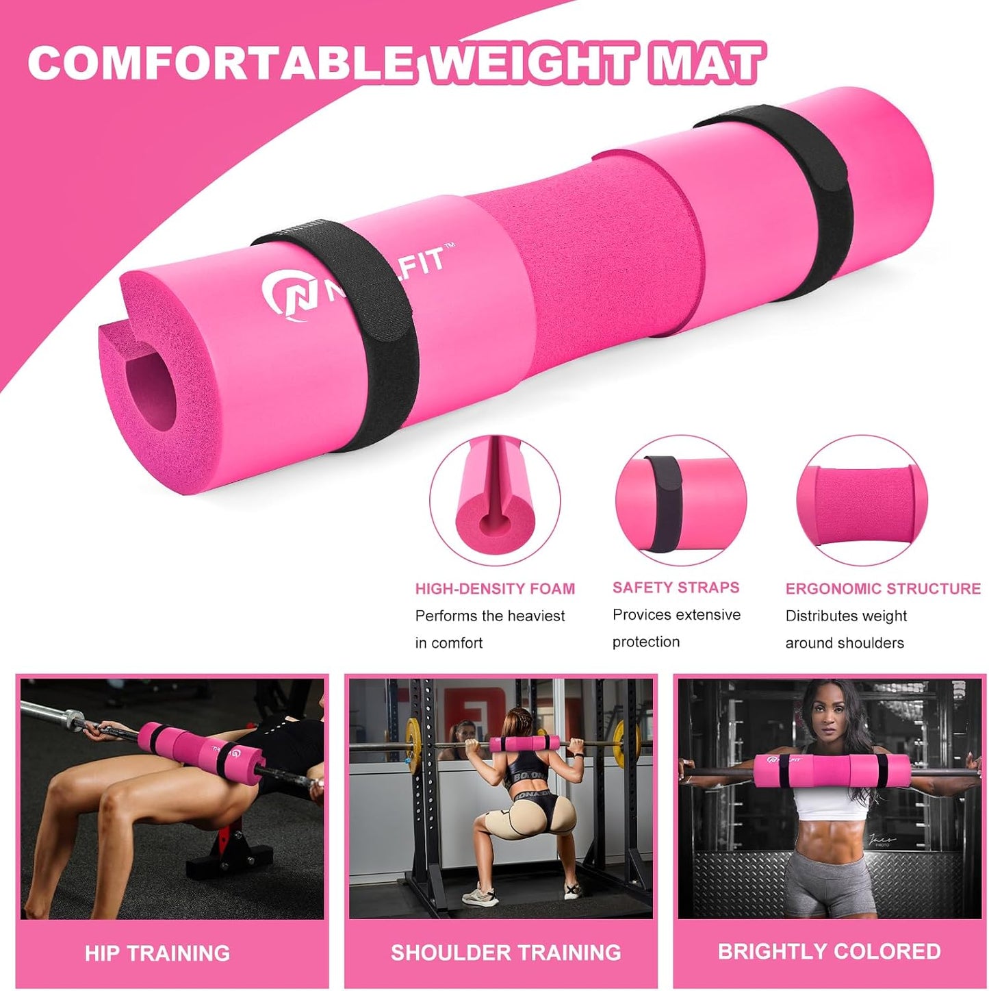 NEALFIT Barbell Pad Squat Pad for Squats—Squat Bar Pad—Great for Weightlifting,Lunges and Hip Thrusts—Foam Sponge Pad—Fit Standard and Olympic Bars Perfectly