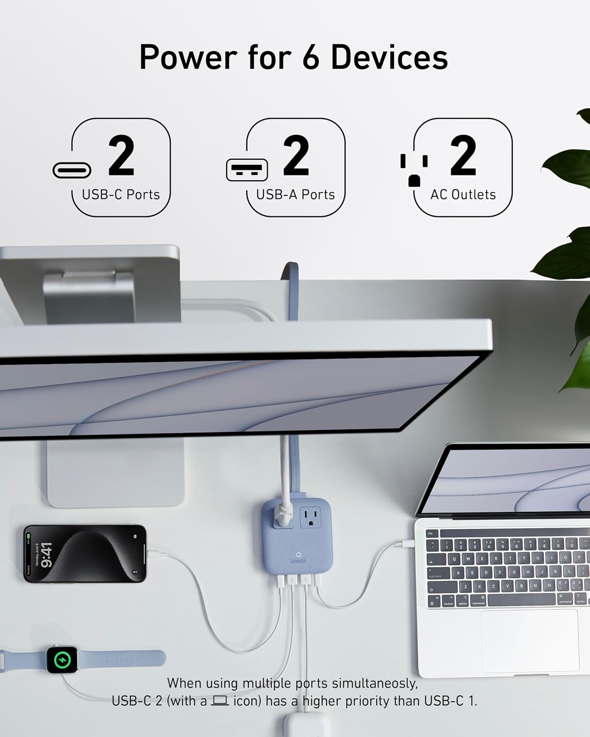 Anker Travel Power Strip, Anker Nano 67W Max 6-in-1 USB C Charger, 2 USB C