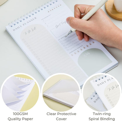 Daily Planner To Do List Notepad 60 Undated Pages,Coral,Twin-ring Spiral Bindling 6x9 Inch Desktop Daily Planning Notepad with Protective Cover,Notebook for Daily Tasks, Water Intake, Habit Tracker