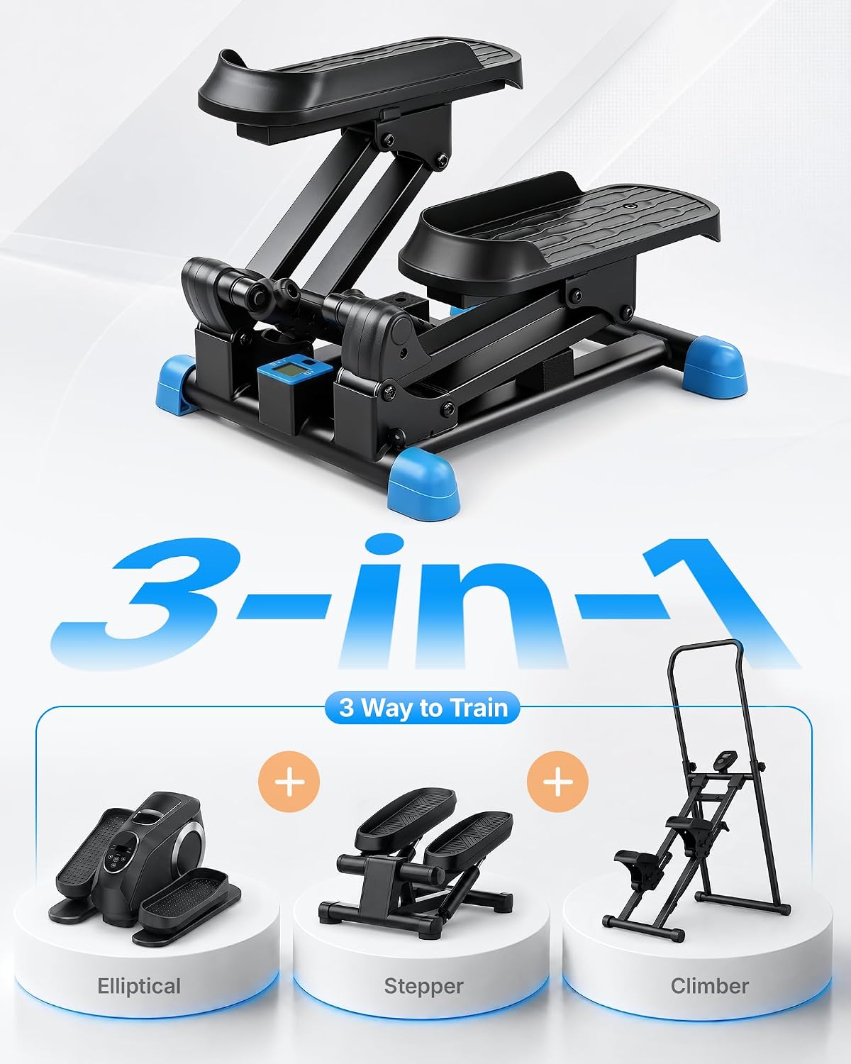 MERACH New 3-in-1 Stair Climber, Mini Steppers for Exercise at Home with Large Stride & Shock Pad Design, with Resistance Bands for Full Body Workout, 330 LBS Capacity Exercise Equipment