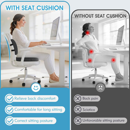 CushZone Ergonomic Seat Cushion & Lumbar Support Pillow - Memory Foam for Sciatica Pain Relief & Posture Correction, Non-Slip Chair Cushions for Office Chair/Car/Wheelchair/Travel (Black)