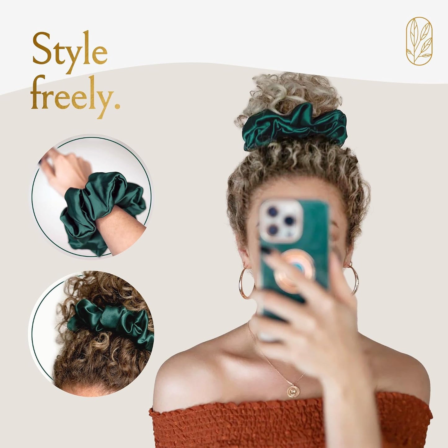 Silk Scrunchies for Women Ponytail Holders – Oversized Mulberry Silk Scrunchies – Extra Large No Damage Hair Ties for Curly, Thick, and Thin - Hair Accessories for Women – Black, XL By Curlfriend