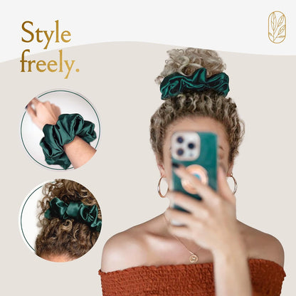 Silk Scrunchies for Women Ponytail Holders – Oversized Mulberry Silk Scrunchies – Extra Large No Damage Hair Ties for Curly, Thick, and Thin - Hair Accessories for Women – Black, XL By Curlfriend