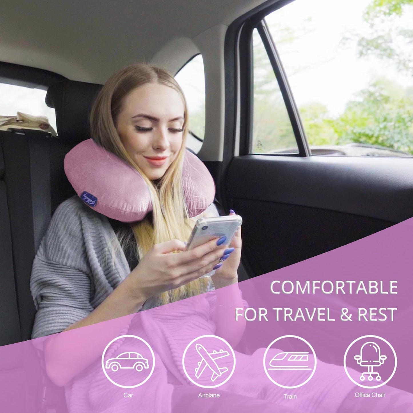 Travel Pillow Memory Foam for Airplanes - Neck Pillow for Traveling, Car, Home, Flight Pillow for Sleeping with Attachable Snap Strap Soft Washable Cover, Provide Head Neck Support Rest, Dark Gray