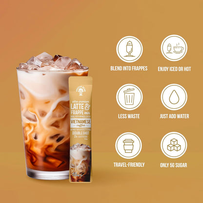 The Frozen Bean Vanilla Bean Frappe & Latte Instant Mix (10 Sticks), Made with Arabica Coffee, Double Shot Caffeine, Low Sugar & Premium Ingredients, Hot, Iced, or Blended Drinks