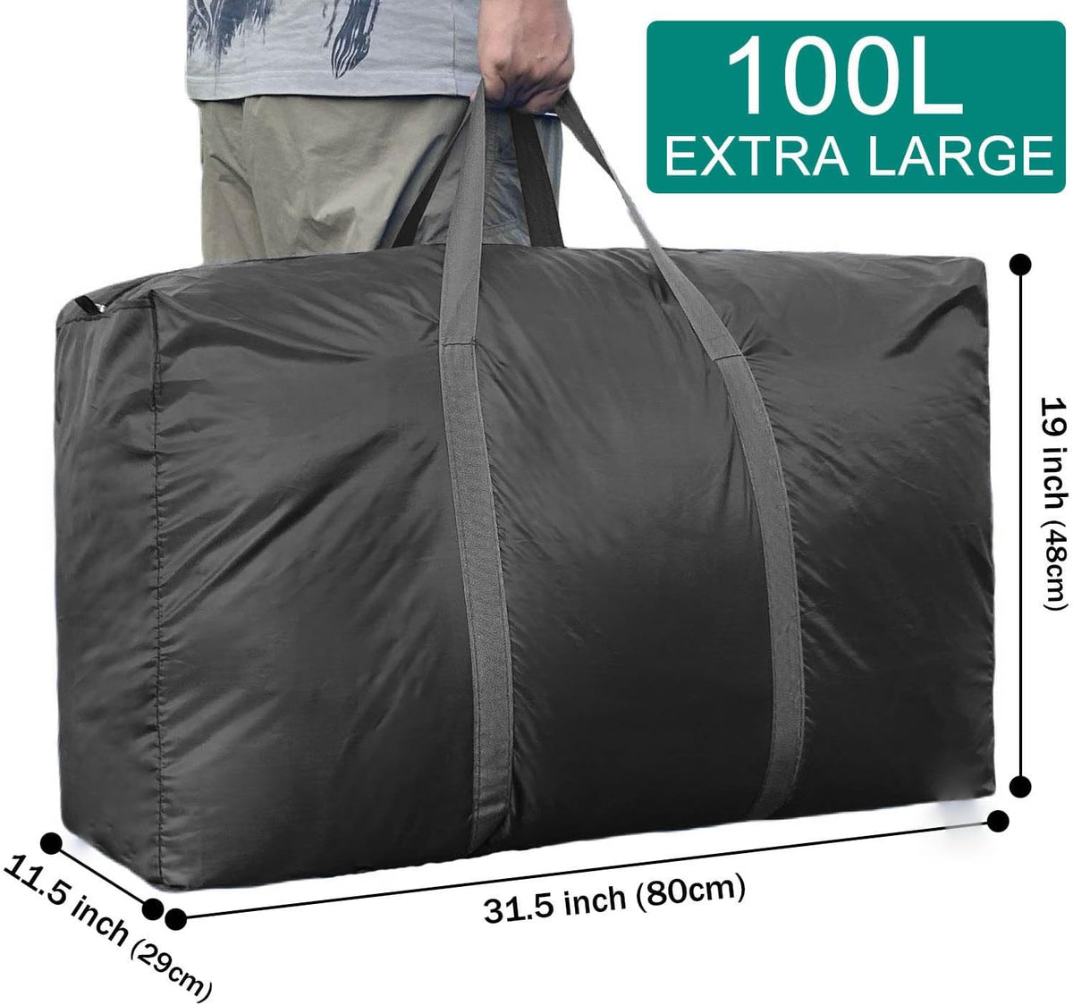 100L Extra Large Storage Bags, Big Moving Bags with Strong Zippers & Carrying Handles, Packing Bags for Moving, Storage, Travel and Camping, Storage Totes For Space Saving (Black)