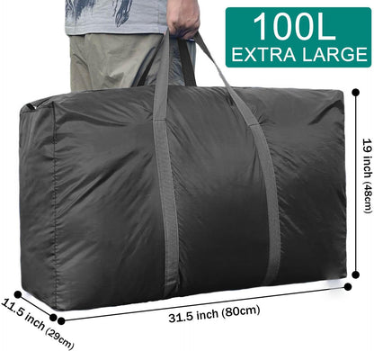 100L Extra Large Storage Bags, Big Moving Bags with Strong Zippers & Carrying Handles, Packing Bags for Moving, Storage, Travel and Camping, Storage Totes For Space Saving (Black)